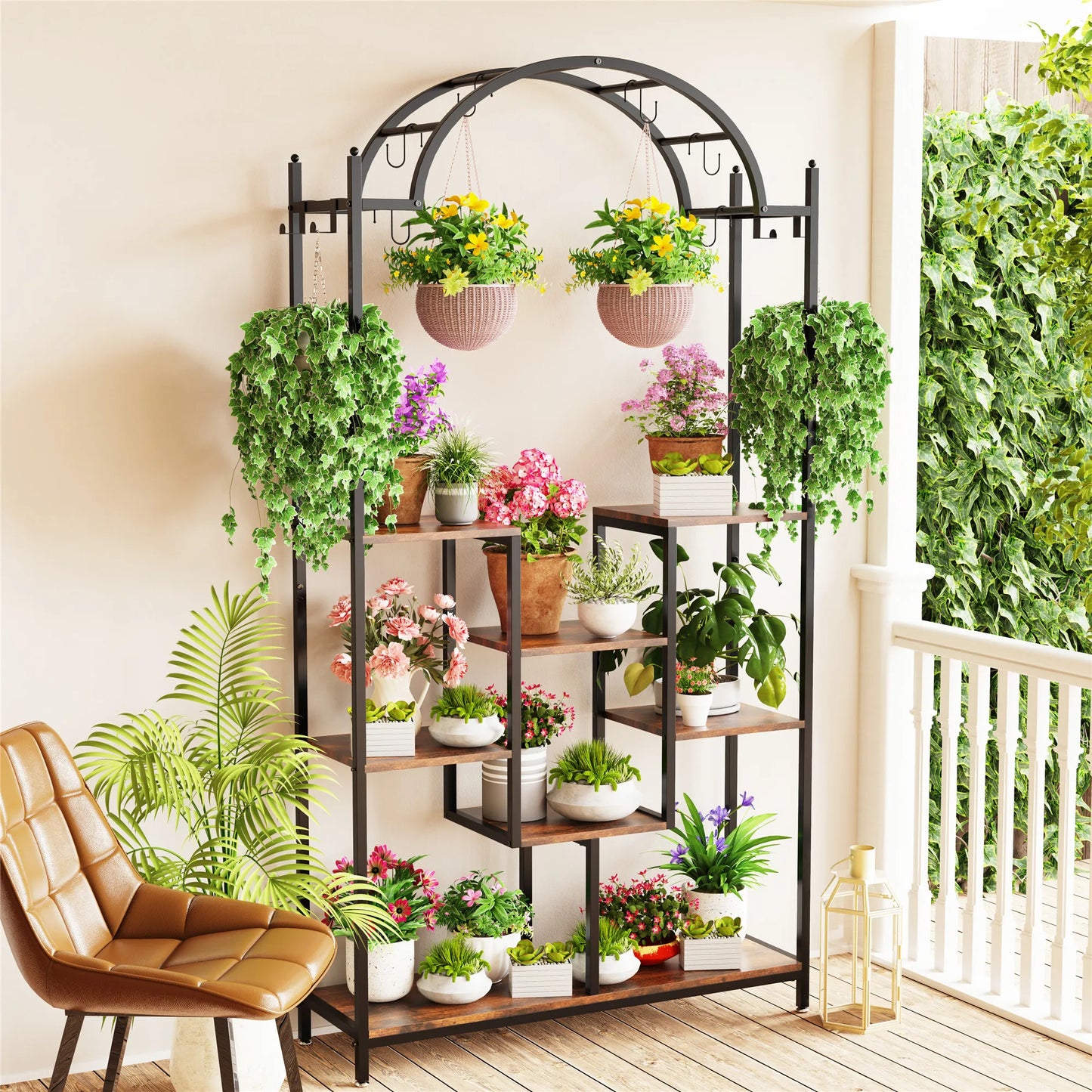 5-Tier Tall Indoor Plant Stand Arched Metal Flower Shelf Bonsai Rack