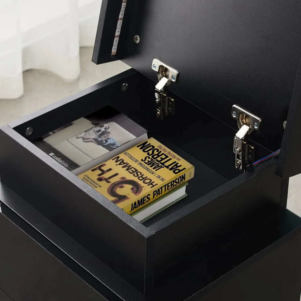 Modern Nightstands Set of 2 with LED Light and Storage Cabinet