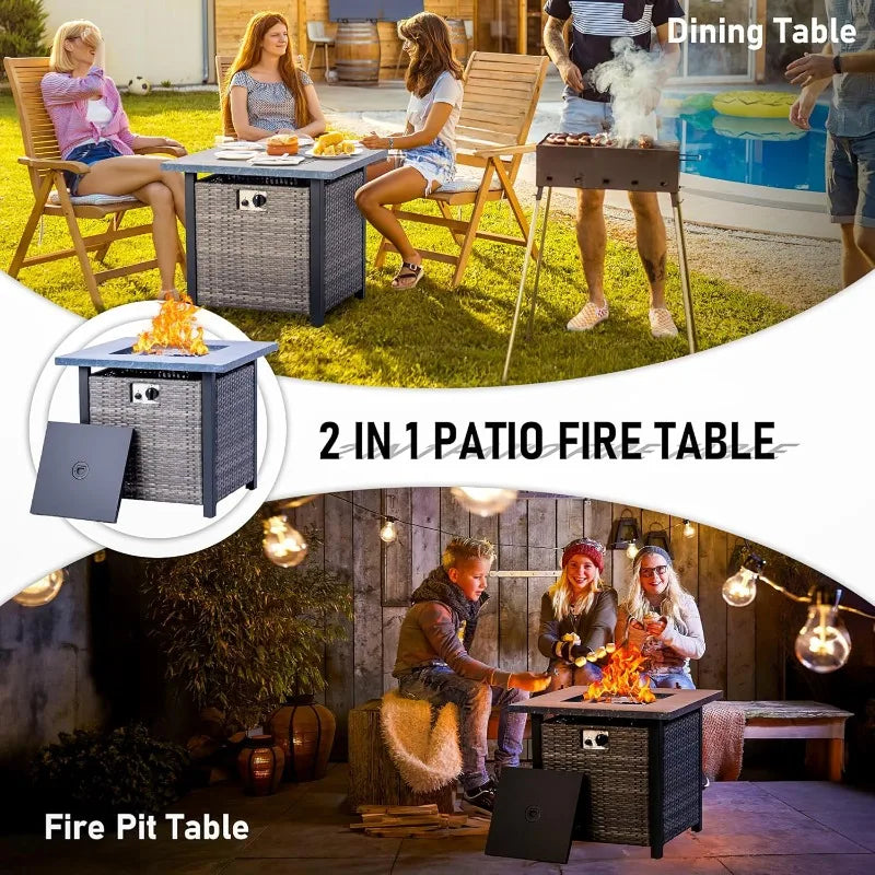Ljustra 28 Inch Propane Fire Pit Table 50000 BTU Auto-Ignition Wicker