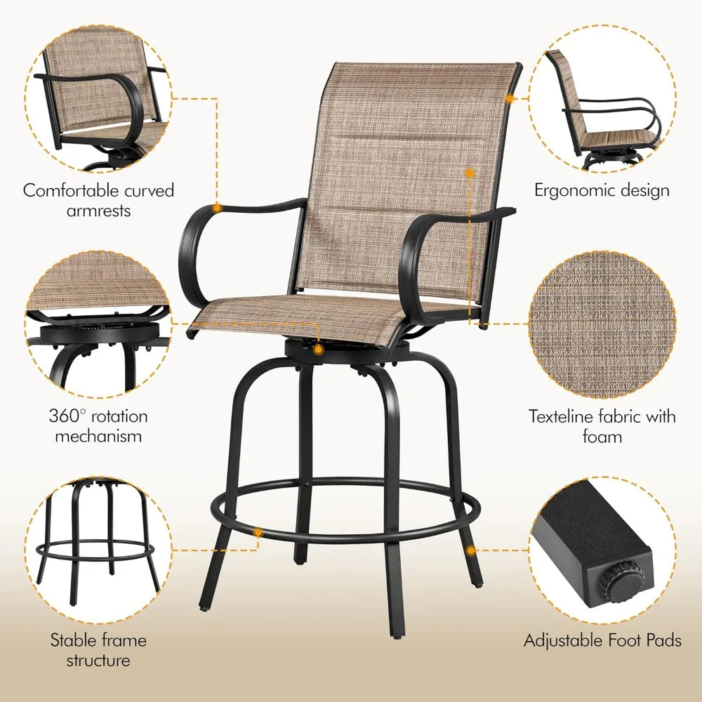 Ljustra 2 Piece Patio Swivel Bar Stools Outdoor Bistro Chairs High Back