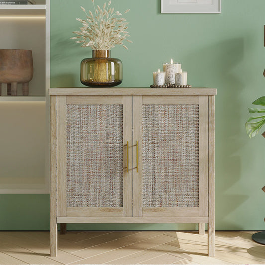 Rattan Storage Cabinet Buffet Sideboard with Rattan Doors for Living Room