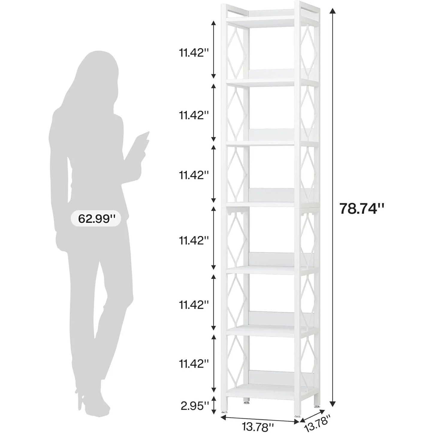 78.7 Inch Extra Tall Narrow Bookshelf 7 Tier Skinny Bookcase Organizer