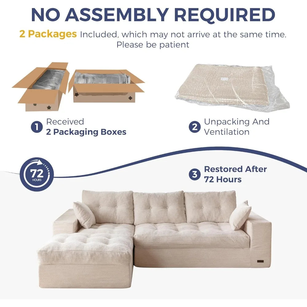 L-Shaped Sectional Sofa Convertible Ottoman Modular Couch Tufted Upholstered