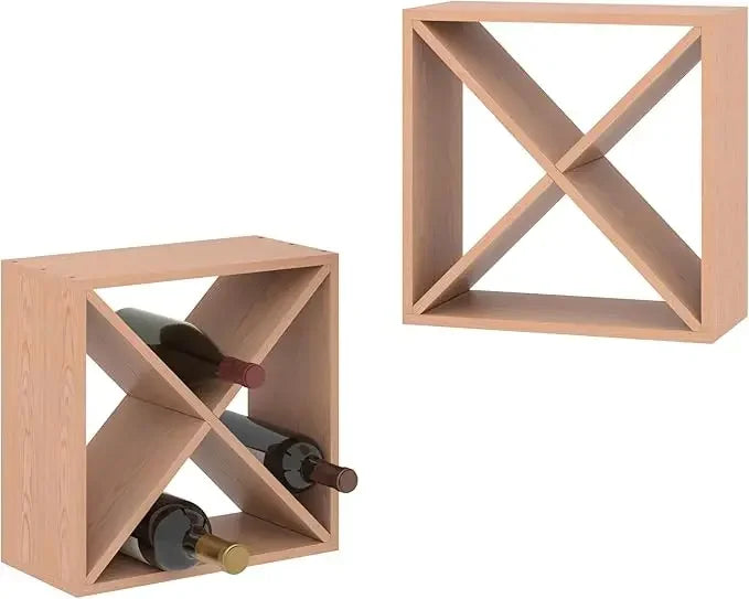 Wine Rack Wooden Countertop Storage Cube Freestanding Holder for 24 Bottles