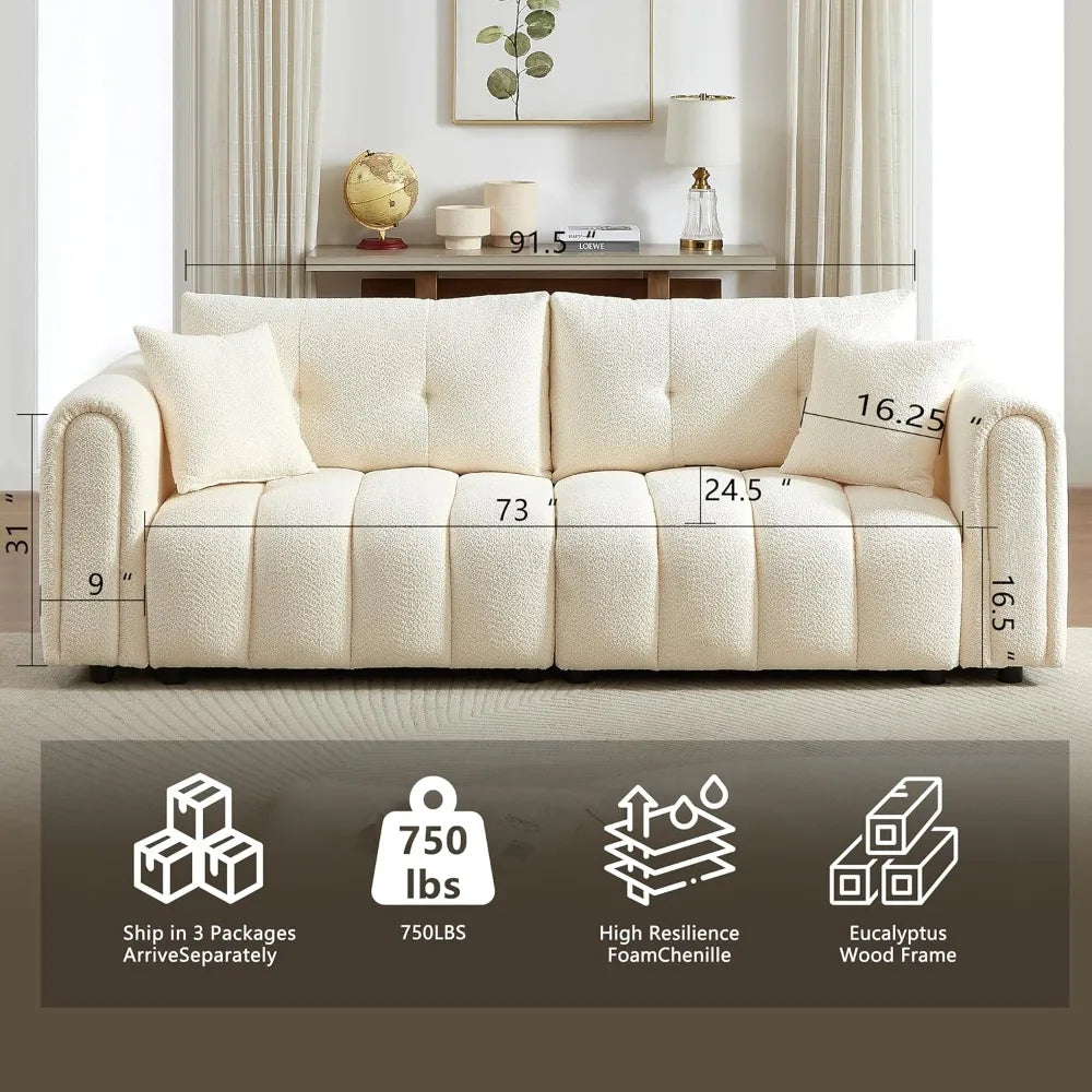 Ljustra 91.5" Boucle Cloud Sofa Modern Couch 3-Seater Living Room