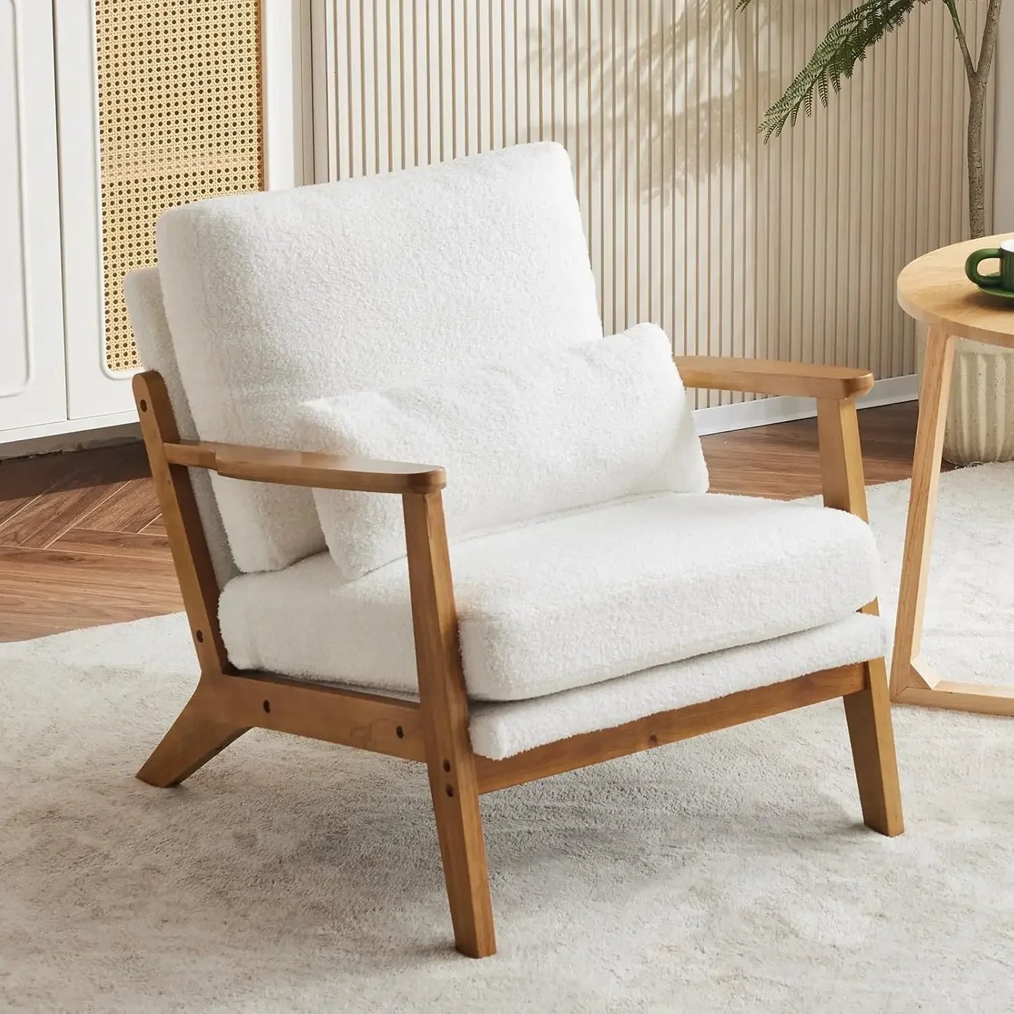 Ljustra Mid-Century Accent Chair Wide Armrest Lounge Chair with Pillow