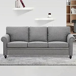 Ljustra Black Faux Leather 3-Seater Office Couch Modern Sofa