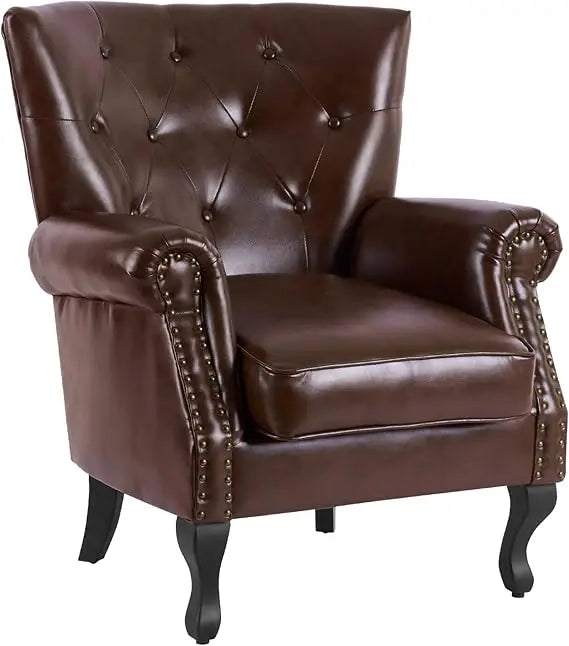 PU Leather Accent Chair Mid Century Modern Wing Back Club Chair