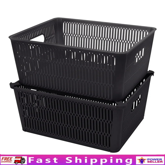 Stackable Plastic Storage Tote Baskets 2 Pack Organizing Bins