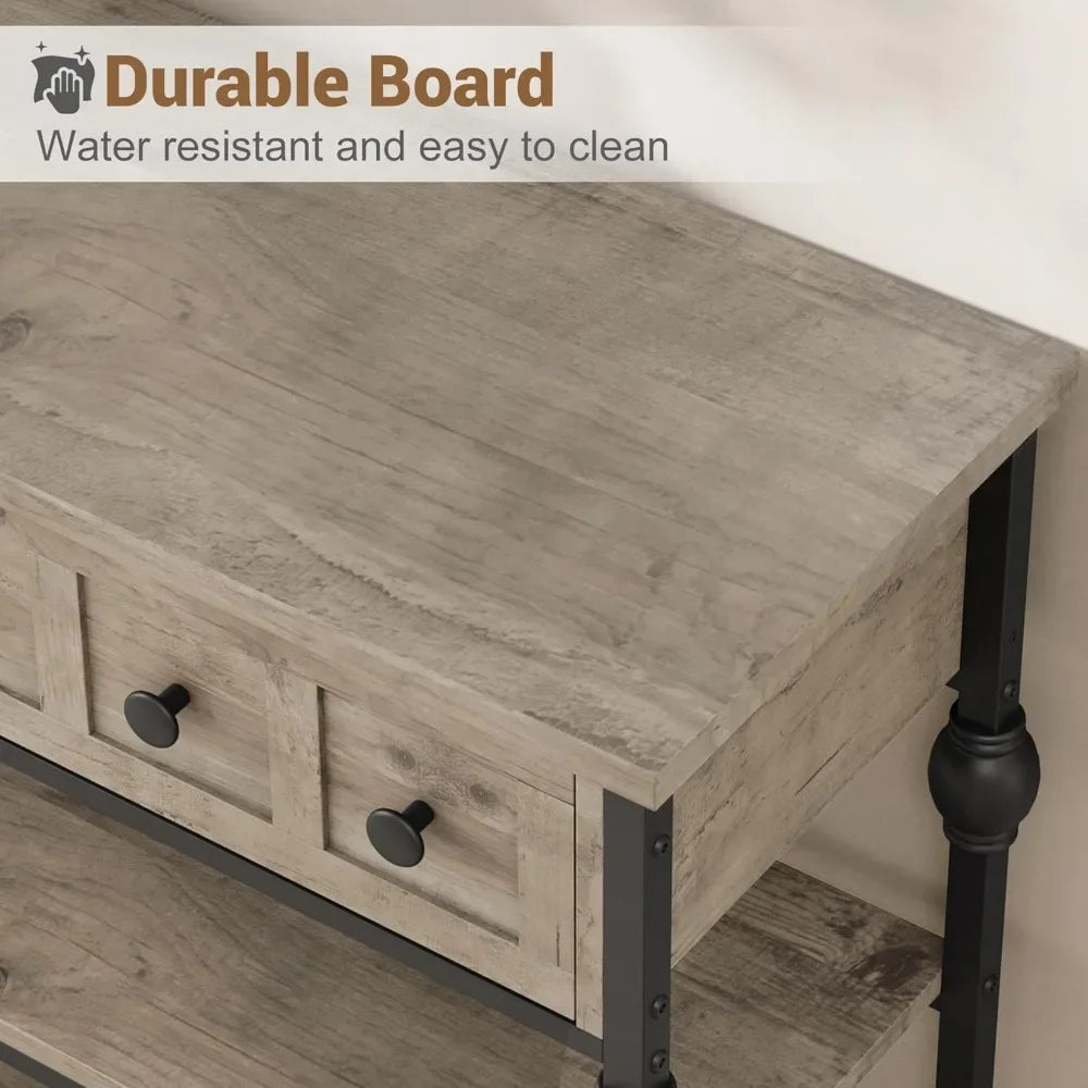 52 Inch Console Table Entryway Table with 3 Drawers and 3 Tier Design