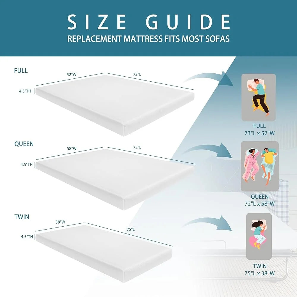 Ljustra 4.5 Inch Memory Foam Replacement Mattress Full Size Sofa Bed