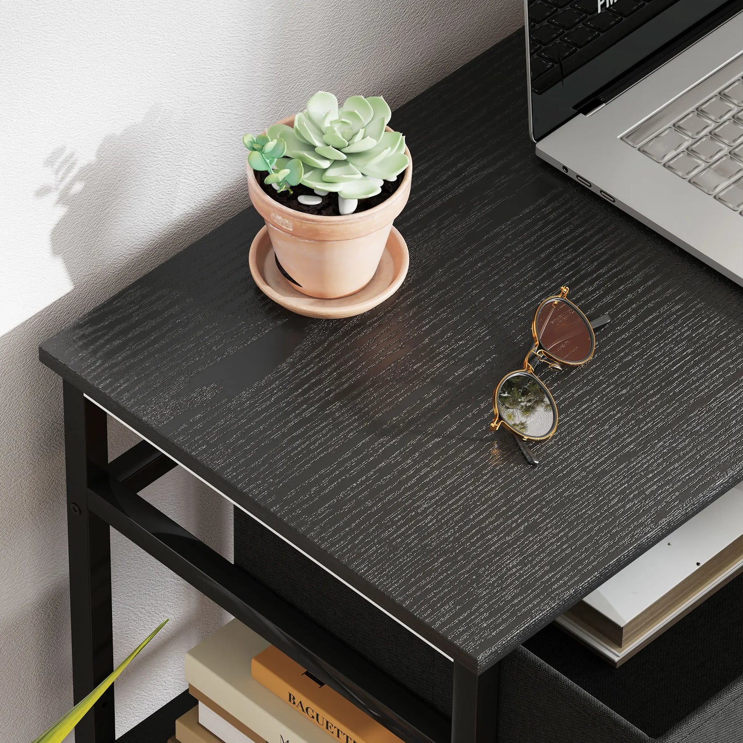 Ljustra 47 Inch Small Computer Desk with Fabric Drawers and Shelves