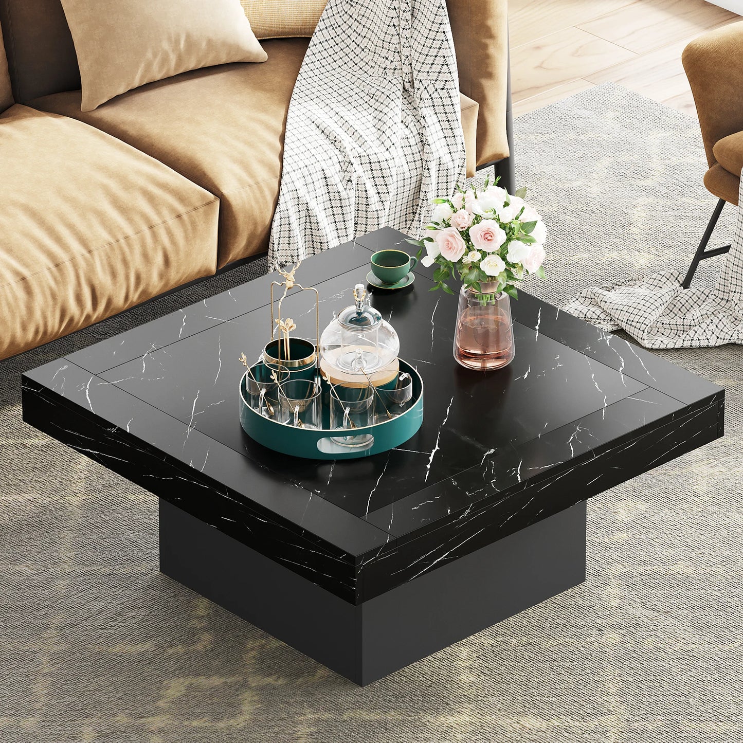 Ljustra Square LED Coffee Table Modern Minimalist Low Table for Living Room