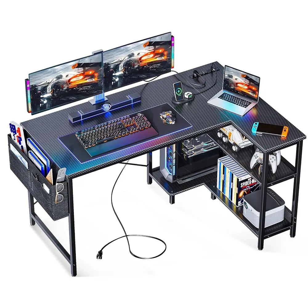 L Shaped Gaming Computer Desk with Power Outlets Corner Desk Small Space