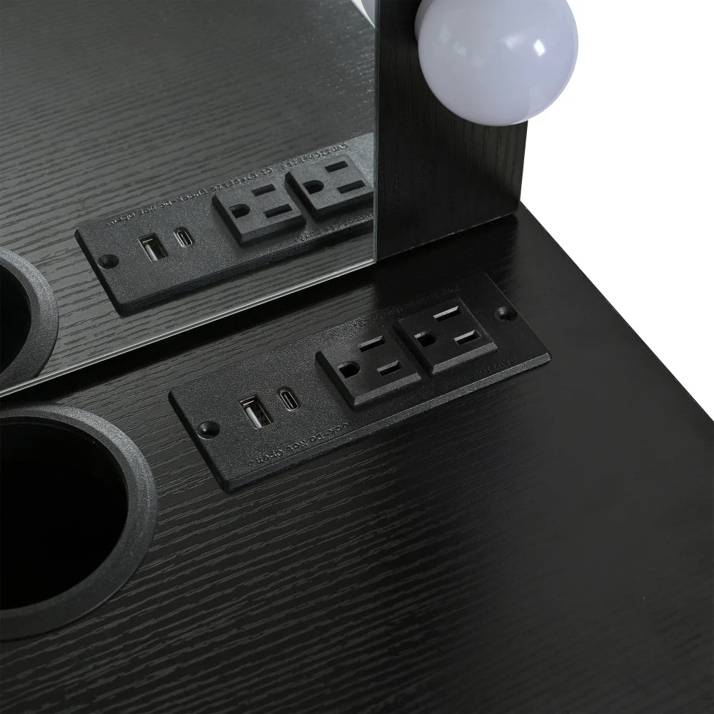 Floating Makeup Vanity Desk with Mirror 3-Color Lights Storage Outlet