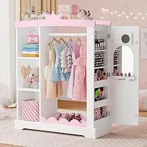 Kids Armoire Jewelry Cabinet Dress Up Storage Mirror Shelves Closet