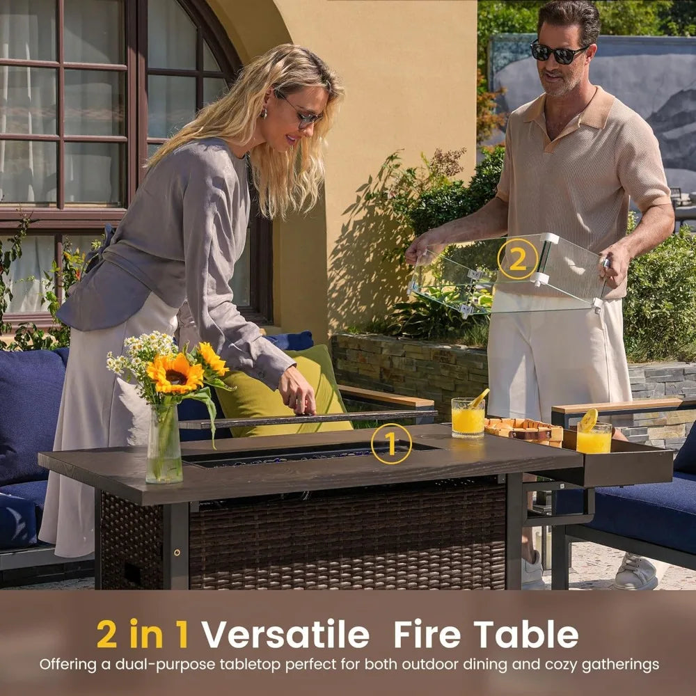 52 Inch Outdoor Fire Pit Table 50000 BTU Propane Wicker Patio Heater