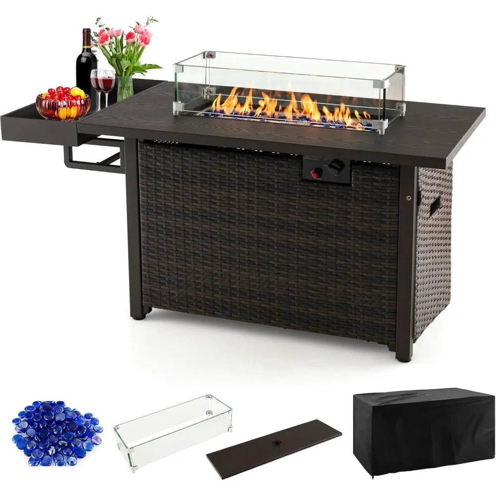 52 Inch Outdoor Propane Fire Pit Gas Table 50000 BTU Wicker Patio