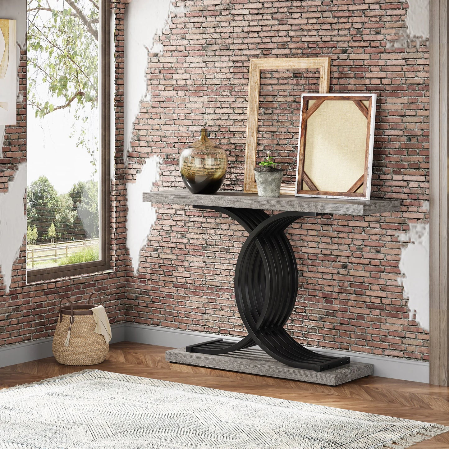 Ljustra Modern 39-Inch Console Table Faux Marble Gold Metal Legs