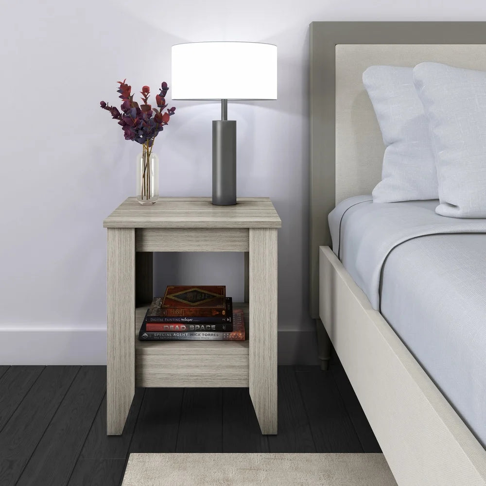 Compact Open Storage Nightstand for Dorms Apartments Farmhouse Style