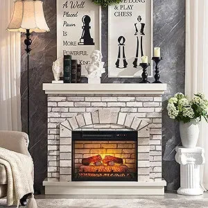 42 Inch Electric Fireplace Mantel TV Stand Farmhouse Heater Remote Control