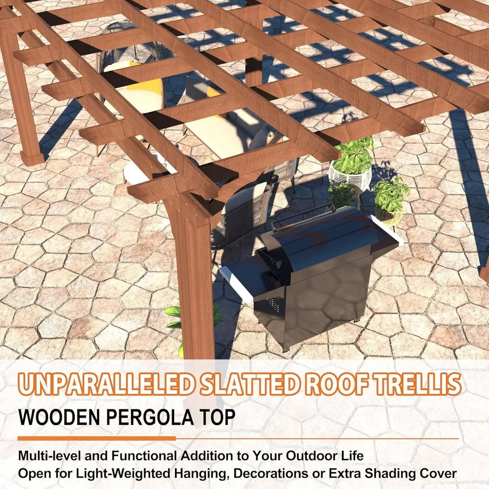 10x12 FT Wooden Pergola Cedar Gazebo Outdoor Garden Shelter