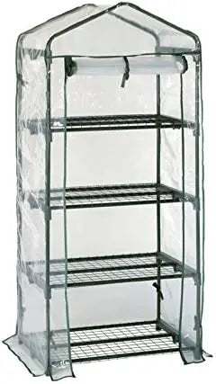 4-Tier Portable Greenhouse Steel Shelves Clear PVC Cover Mini