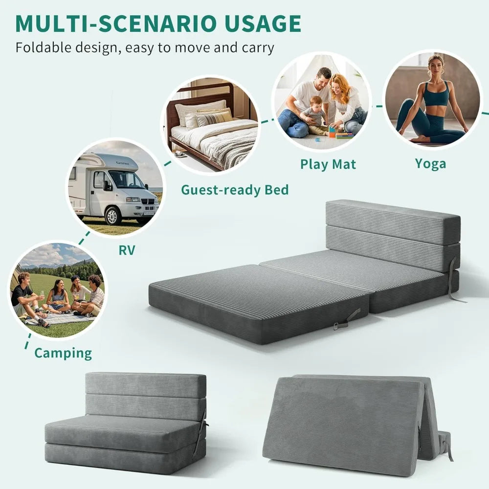 Ljustra Convertible Folding Sofa Bed Corduroy Memory Foam Couch