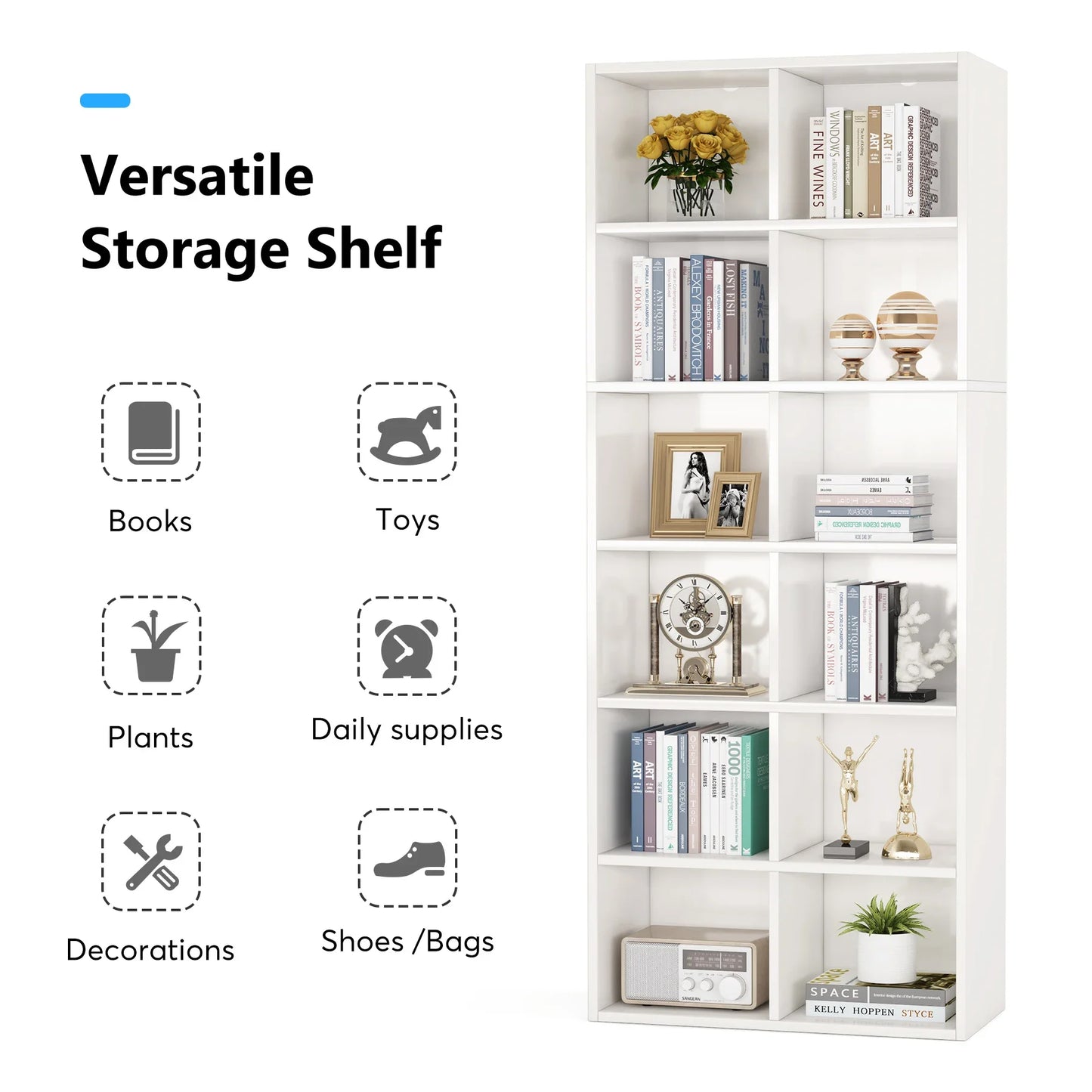Ljustra 71 Inch Tall Narrow Bookcase 12 Cube Storage Modern Home Office