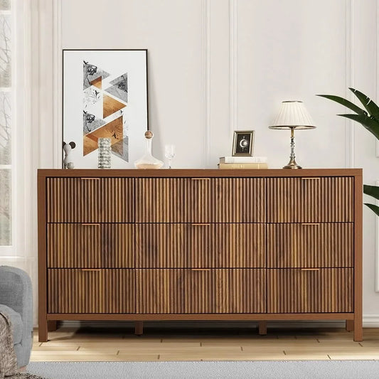 Mid Century Modern 9 Drawer Dresser TV Stand Storage Cabinet Wood