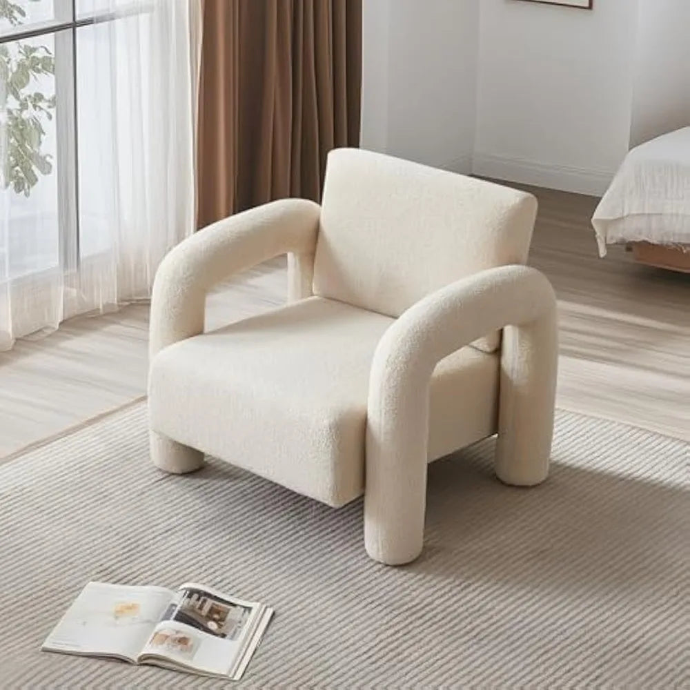 Modern Accent Chair Sherpa Fabric Upholstered Armchair for Living Room