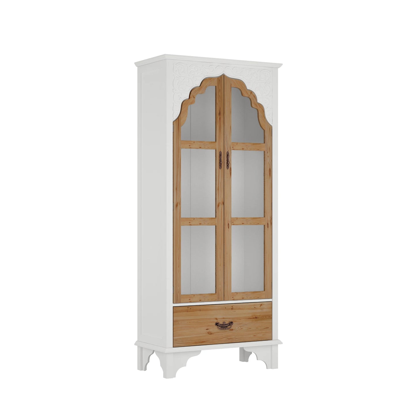 Ljustra Glass Display Cabinet 3 Shelves Drawer Modern Bookcase Storage