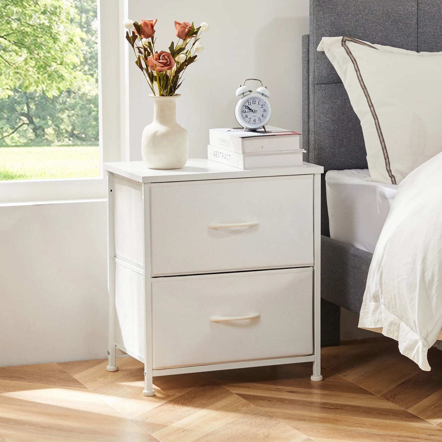 Ljustra Nightstand Bedside Table with 2 Fabric Drawers for Storage