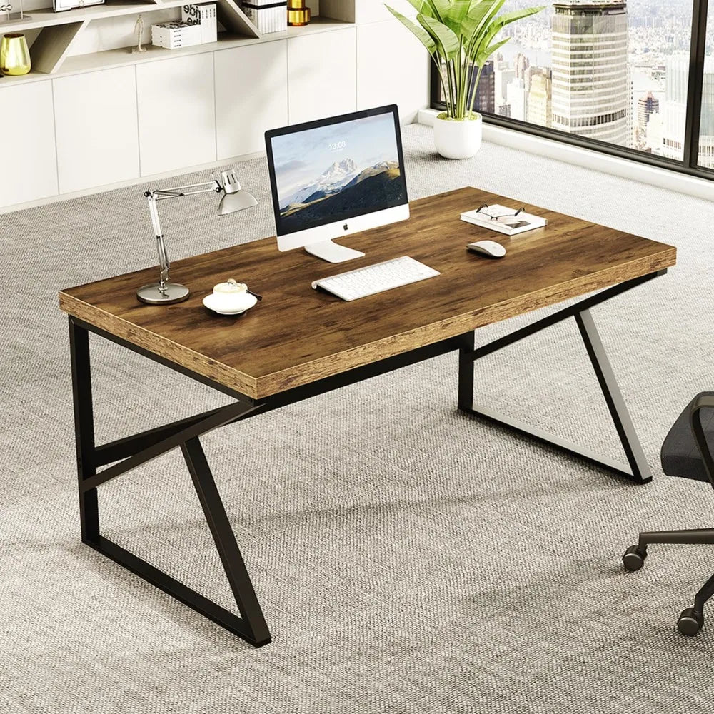 Rustic Brown Industrial Home Office Desk Simple Minimalist Design