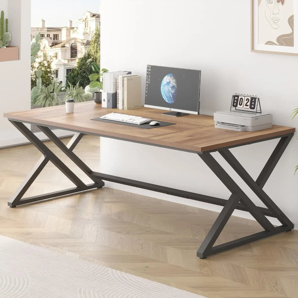 Rustic Large Computer Desk Extra Long Industrial Home Office Table