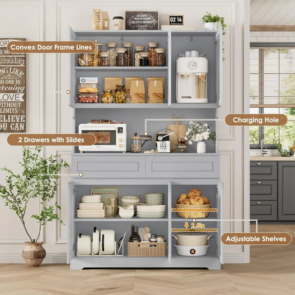 74 Inch Tall Kitchen Pantry Cabinet with 6 Doors and 2 Drawers
