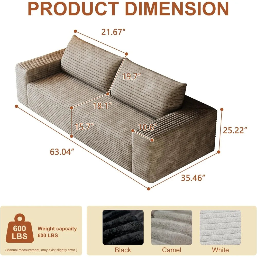 63 Inch Cloud Loveseat Sofa Couch Comfy Deep Seat No Assembly