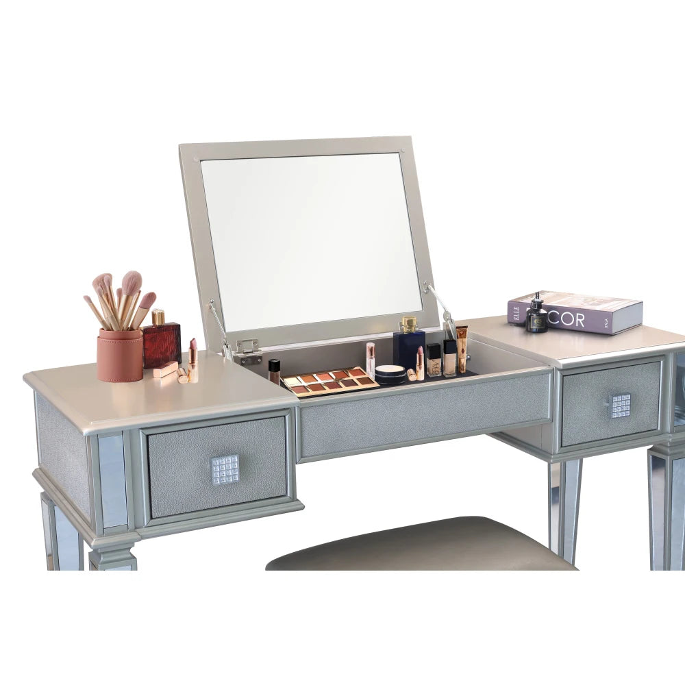 Luxury Mirrored Vanity Desk Set with Stool and Drawer Storage for Bedroom