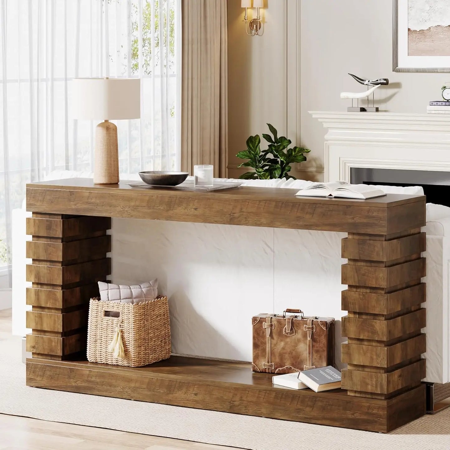 70.8-Inch Console Table Narrow Entryway Sofa Table with Storage