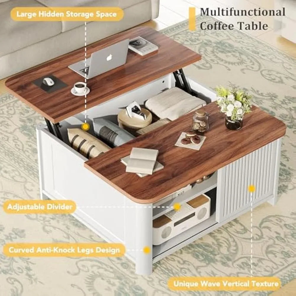Lift Top Coffee Table with Storage Mid Century Modern Square Design