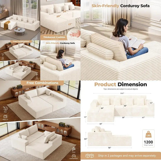 110 Inch Modular Cloud Sectional Couch L-Shaped Deep Seat Sofa