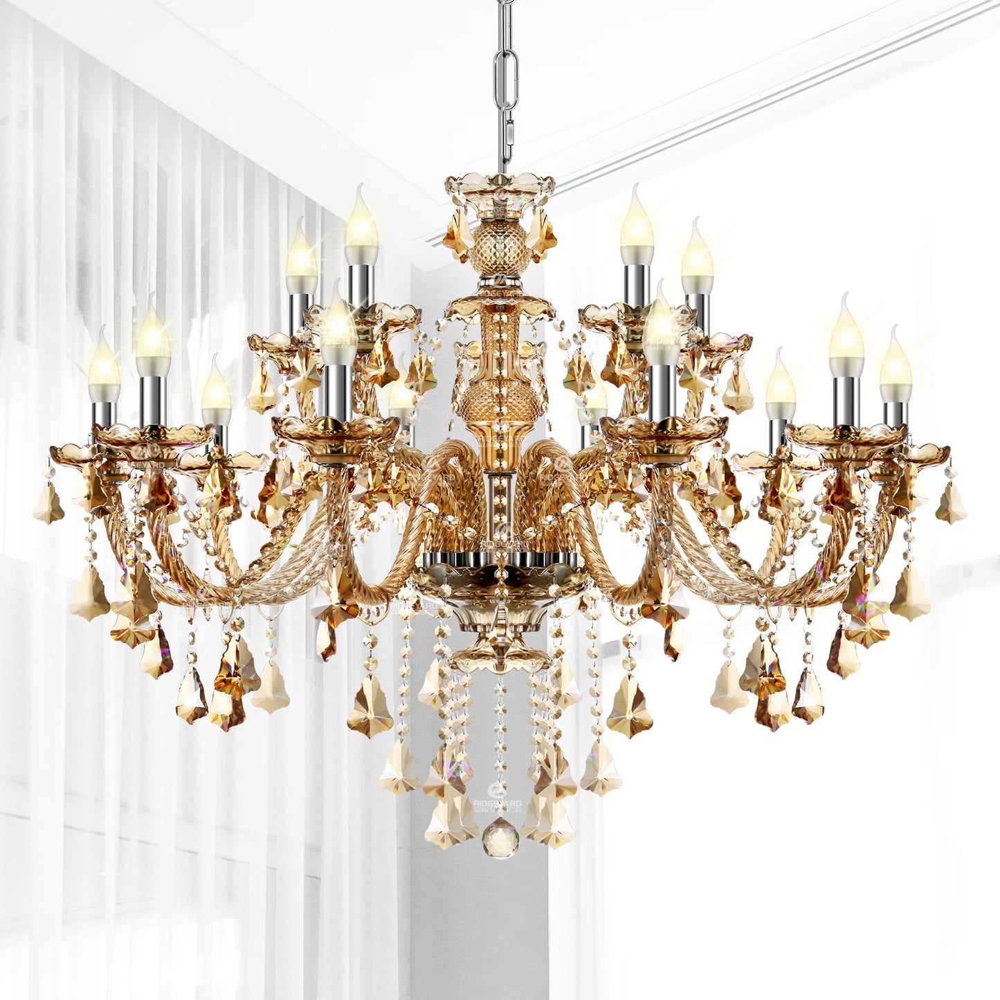 15 Arms Crystal Chandelier Pendant Light Modern K9 for Living Room