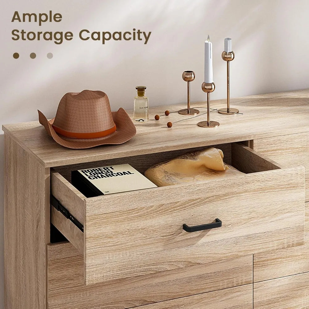 Modern 6 Drawer Dresser Double Chest of Drawers Bedroom Storage Organizer