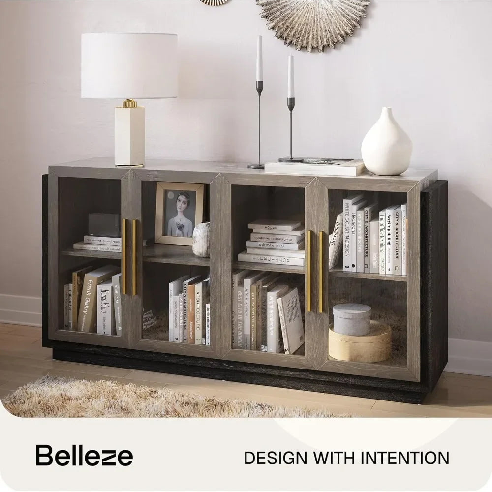 Modern Sideboard Buffet Cabinet Wood Glass Storage Console Table