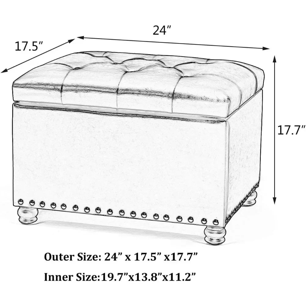 24 Inch Rectangle Lift Top Storage Ottoman Bench Velvet Tufted Stool