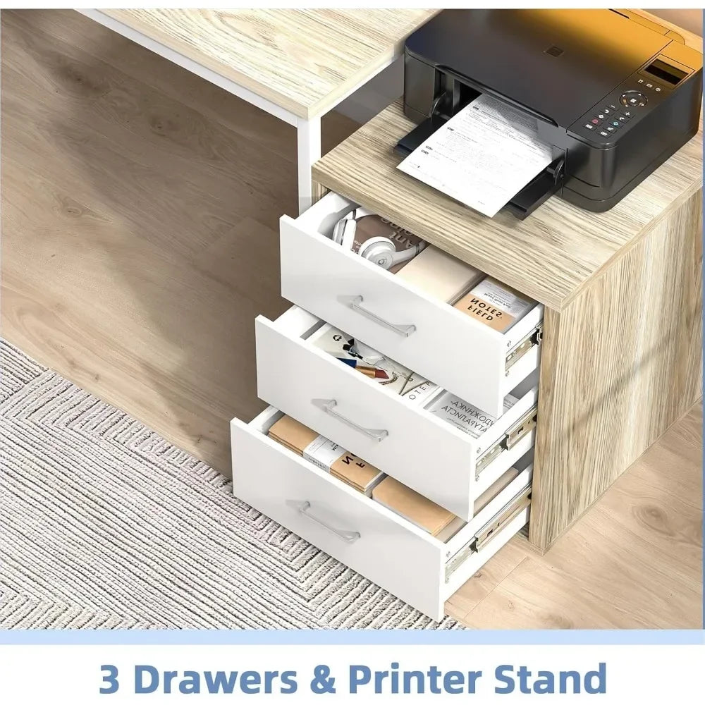 67 Inch Computer Desk with LED Lights and Drawer for Home Office
