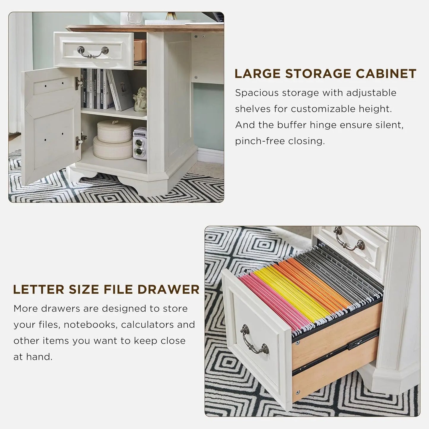 59 Inch L Shaped Executive Desk with Hutch Storage Charging Station