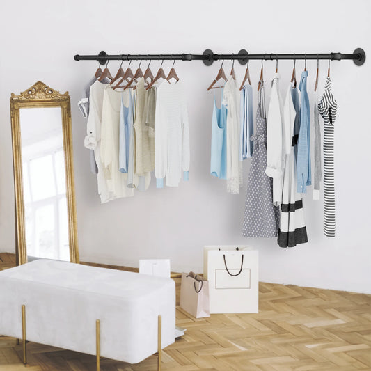 Wall Mounted Industrial Pipe Clothes Rail Set of 2 Coat Rack