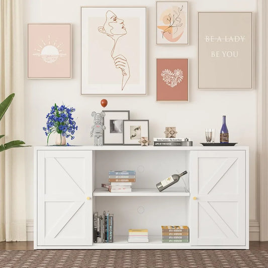 Metal Storage Cabinet with Barn Doors Farmhouse Buffet Sideboard