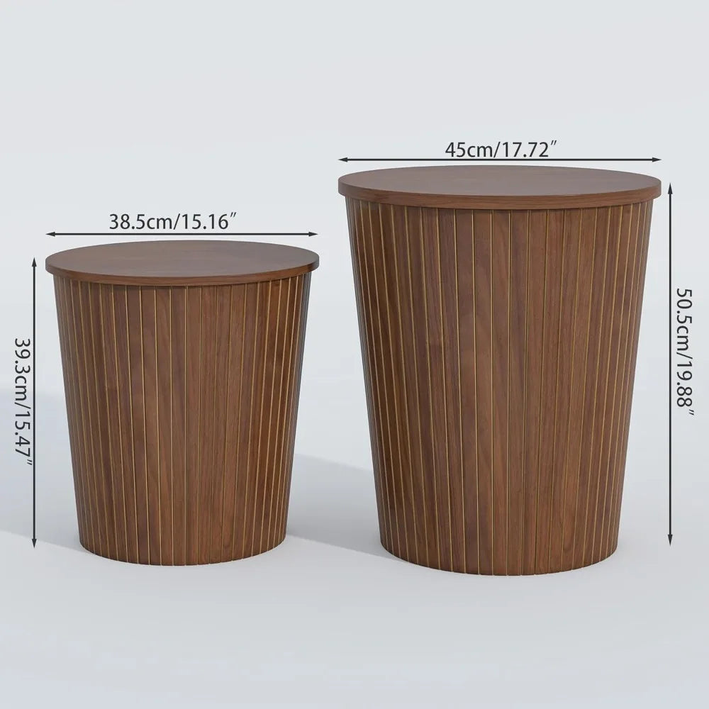 Nesting Coffee Table Set of 2 Round End Table with Storage Farmhouse Style